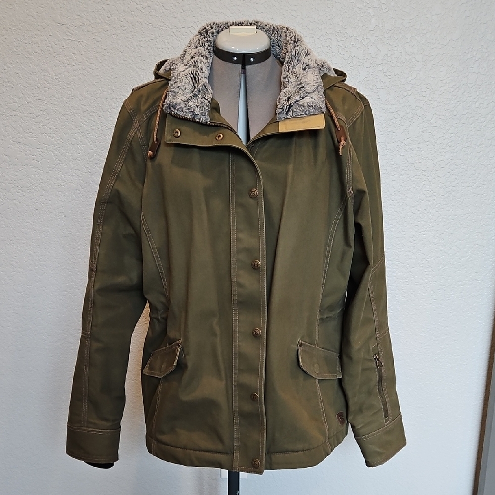 Women's Olive Utility Jacket with Faux-Sherpa Hood